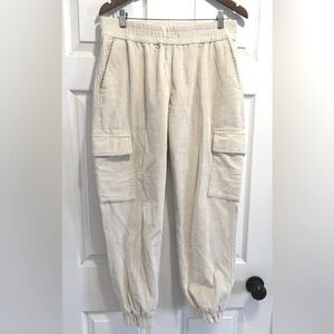 ROOTS Cargo Corduroy Joggers in Cream Pull On Pants Elastic Waist Size Medium
